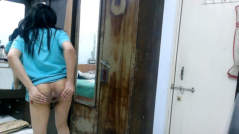 Cute & Nude Crossdresser: Sweet sissy crossdresser femboy in boyfriend's loungewear.