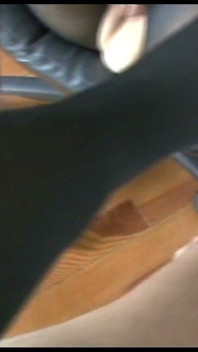 Black catsuit nylon footjob