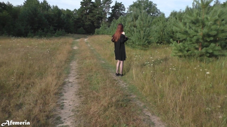 Afemeria: Lustful brunette undresses in the woods and walks naked