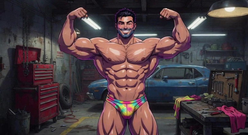 Erotic Man: Ai muskulösa män mekaniker garage