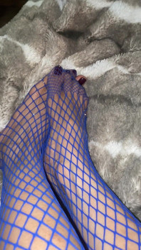 Purple Fishnet on Asian with Tiny Feet and Long Toes
