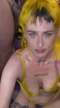 Thick Tattooed Chick Gets in the Middle of Some Long Dicks