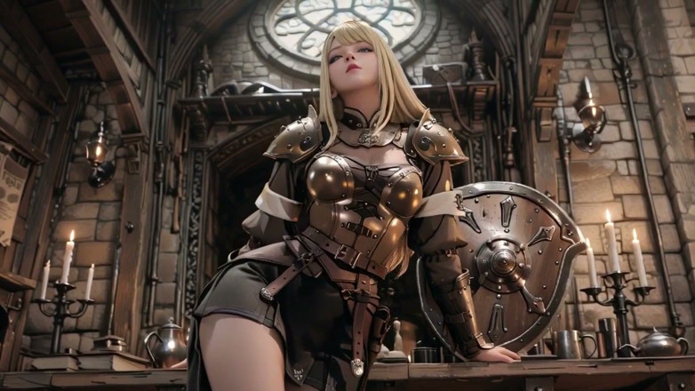 Seraphina Vale: Blonde Knight's Private Awakening! Kneeling in the Castle Courtyard, Sunlight...