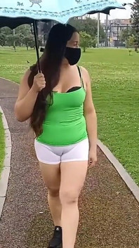 Walking Around in the Rainy Park Showing off My Cameltoe