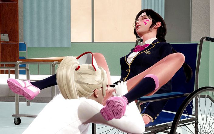 Waifu club 3D: Mercy lambe a buceta do DVA após tratamento hospitalar universitário