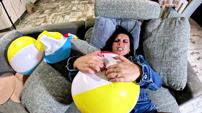 MilfyCalla: Denim Beach Ball Humiliation: Deepthroat, Popping, Doggy and Double Cum