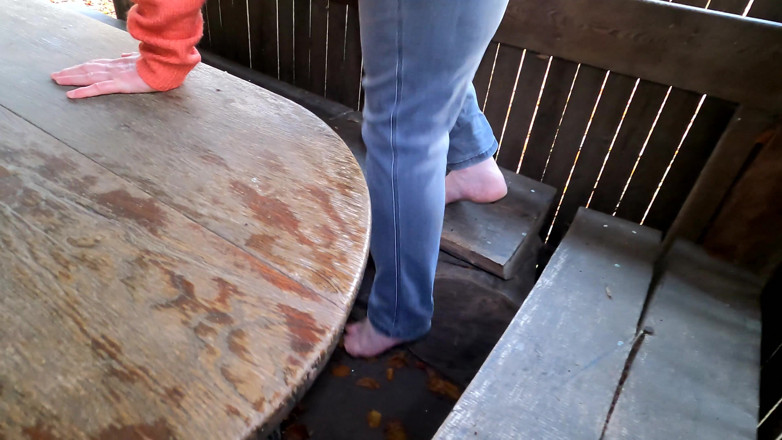 Bouncy Tits Action: Vagina Slapping and Labia Pulling on the Picnic Table