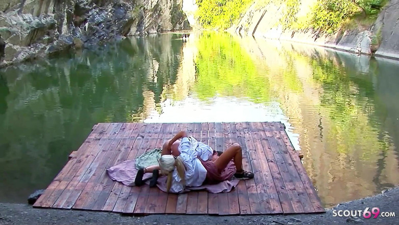 Full porn collection: Hot lesbian masturbation with Caylian and Divinity at the lake