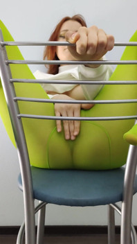 Redhead Teen Feeling Horny in Green Tights on Chair