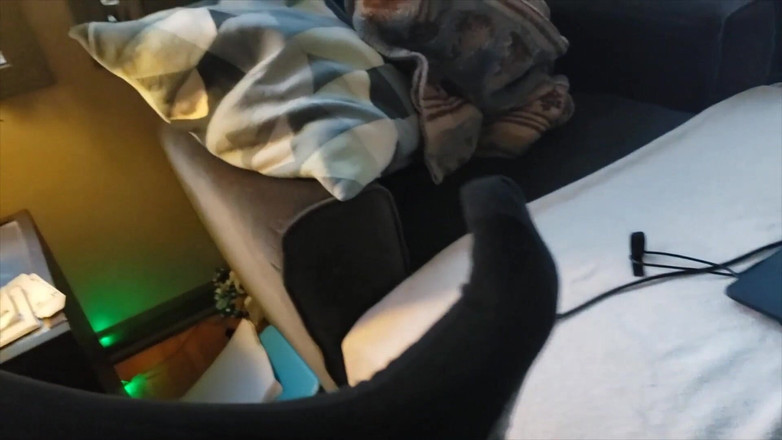 beardaddychub: Bear Jerks off in Black Otc Socks - Close up