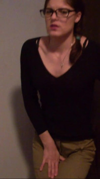 Skinny Teen with Glasses Full Bladder Desperation and Trying Pee on the Floor