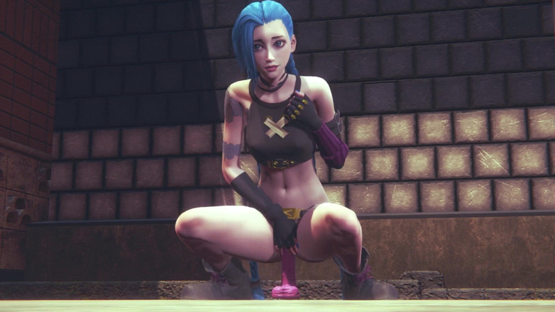 Waifu club 3D: Jinx našla růžové dildo na ulici a jezdí na něm