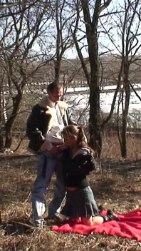 Old dude fucks young chick outdoor in Prague