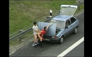 Slutty MILF Sucks Big Cock in Car Then Fucks Her on Highway
