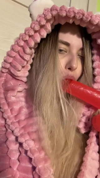 My bf cuckold: Girl in cute outfit suck dildo