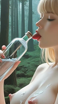 Bella donna nuda con i capelli biondi fragolina che succhia i propri capezzoli