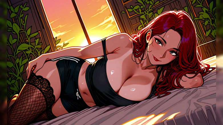 AI Porn: Rousse sexy au lit