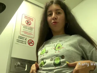 Risky Masturbation in an Airplane Toilet. Almost Caught Without Panties When Cumming