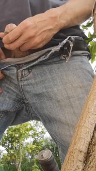 Hiding Outside Behind a Tree to Jerkoff with Huge Cumshot