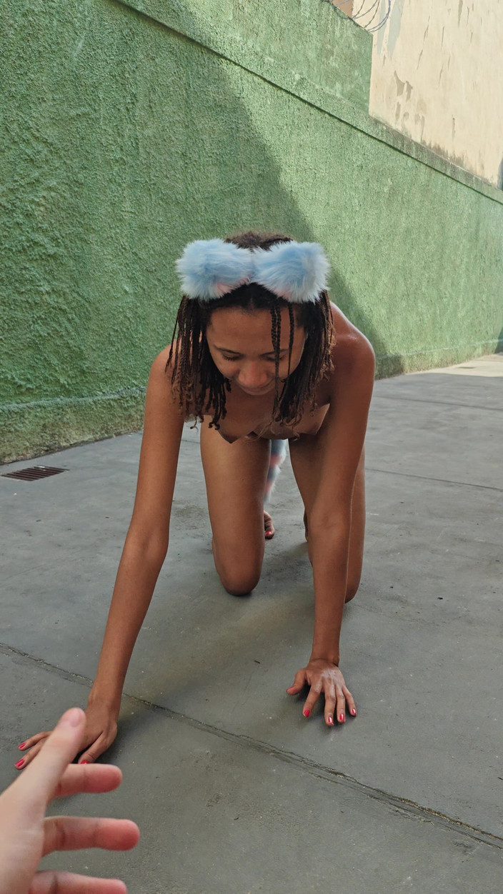 Lily Slav: Submissive Playing Like a Pet in the Yard