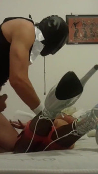 Laura with blonde pigtails and high heels throated and fucked