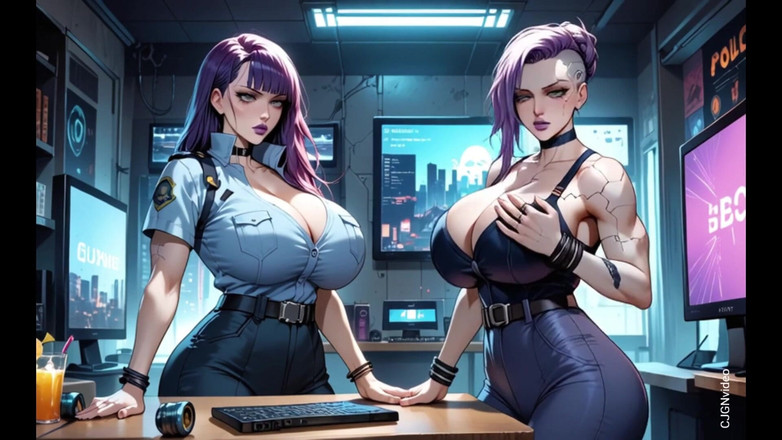 Hot girl dancing: Dvě cyberpunkové ženy se svlékají a líbají (ai Animation)