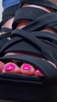 Pink Toes in Strappy Black Heels