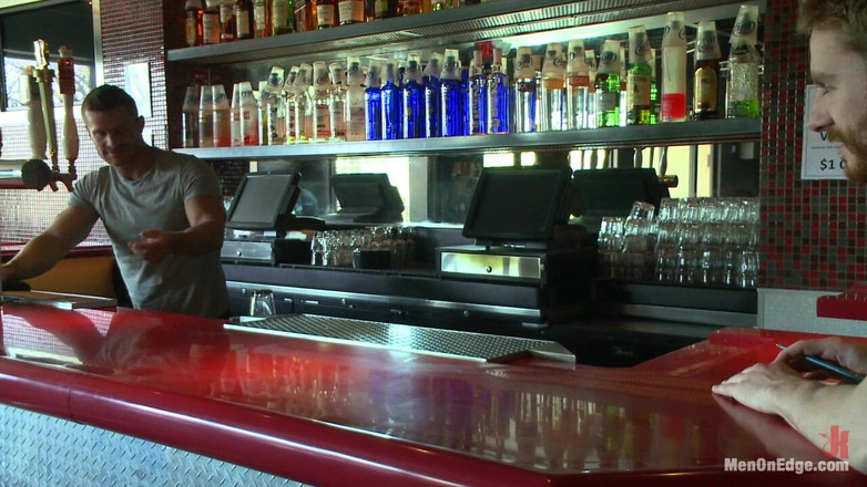 Men on Edge: Muscled Bartender Gets Taken Down, Bound and Edged