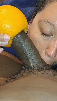 Wild English BBW Sucking BBC Nata4sex Balls Stroking His Dick With Grapefruit