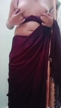 Indian Crossdresser Gaurisissy Feeling Horny in Purple Saree Looking and Fucking Like a Housewife