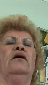 Cock hungry granny with big tits in fishnets fucks my dick with hairy pussy until I cum