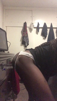 Black Male Booty Slides Thong to the Side Solo Anal Dildo Session