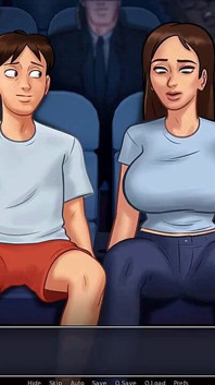 Summertime saga: stepbrother fingers his stepsister in the cinema