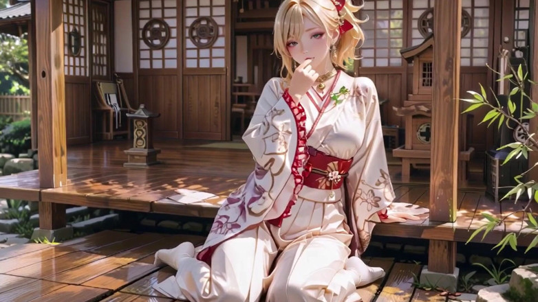 Seraphina Vale: Blonde Kimono Girl's Shrine Secret! Kneeling Under the Torii Gate...