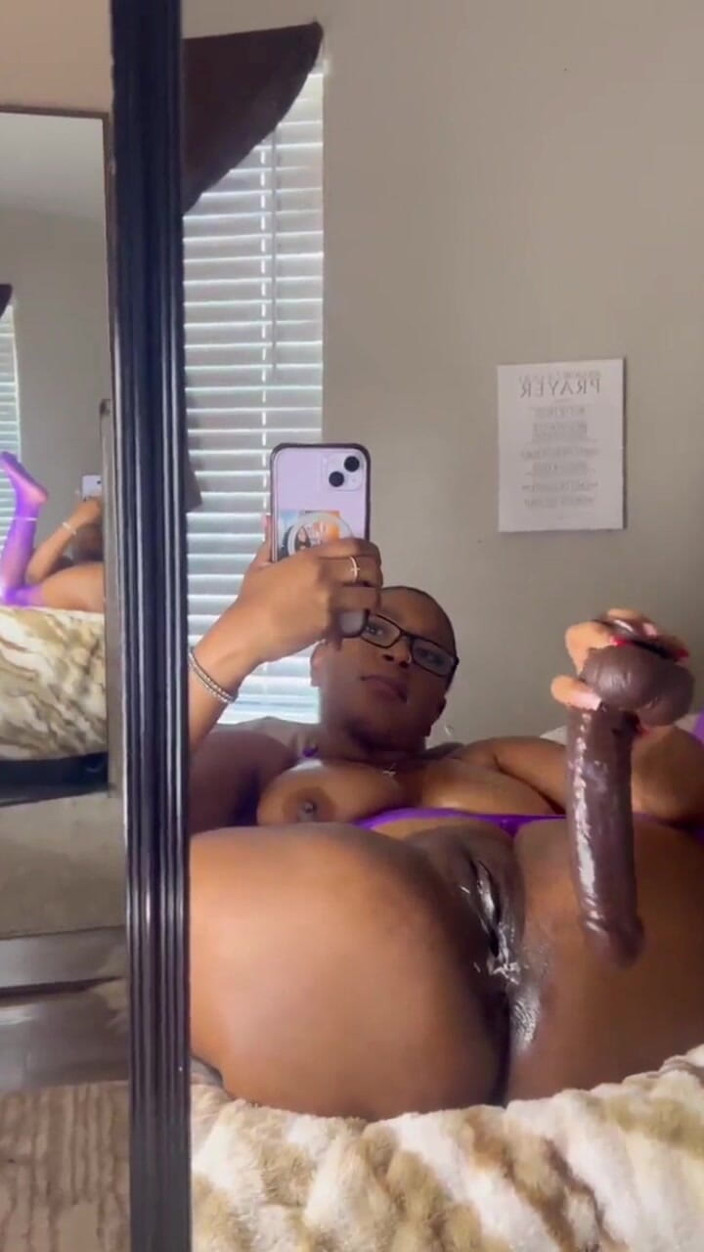 JOHTSRVA: Sexy Ebony Babe Fingering Pussy Wet Dildo