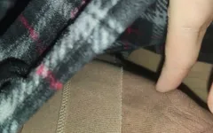Sweet Big Cock in Nude Glossy Patterned Pantyhose Under Pants