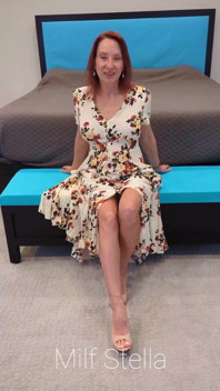 Long Floral Dress, White Toes and Tan Mule Heels Try on