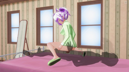 H3DC: 3D HENTAI. Lovely girlfriend in green pajamas reverse cowgirl