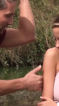 Busty Teen Gets Spit Roasted Outdoors