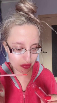 Asmr isst banane, rosa lippenstift - Lippenfetisch Food fetisch Lippenstift Brillen
