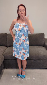 Tropical Dress with Blue Heels