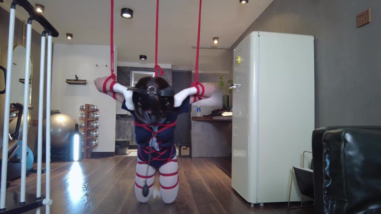 Aisan girl bondage: Mz31 - a Girl Tied and Suspended by a Red Rope...