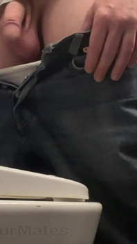 Amateur Straight Boy in Jeans Shorts with Big Hanging Balls Caught Pissing Hands Free
