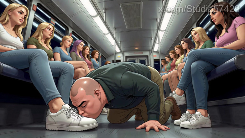 Supreme femdom: Schuh perverser leckt frauenschuhe in einem überfüllten bus
