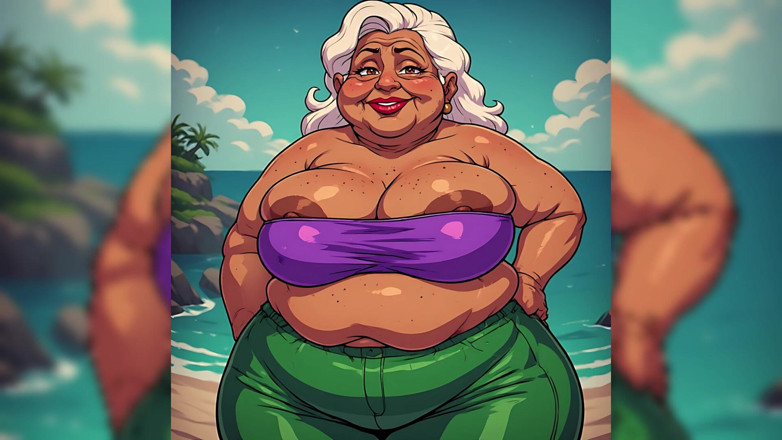AI Porn: 在海滩上的丰满 bbw 印度女人 ai