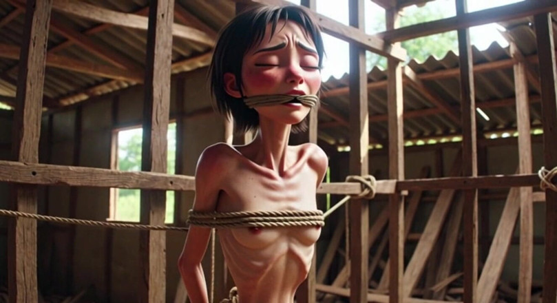 YOUR BEST FANTASY: Extremely Skinny Girl in Bondage - Desperate in Brazilian Construction Site