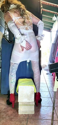 Hot TS Cute Sissy Femboy Riding the Dildo and Handsfree in Skirt and Fishnets