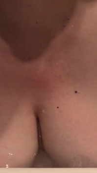 Chic Big Tits Close-up Washing in the Bath. a Mature BBW with Wet Breasts.