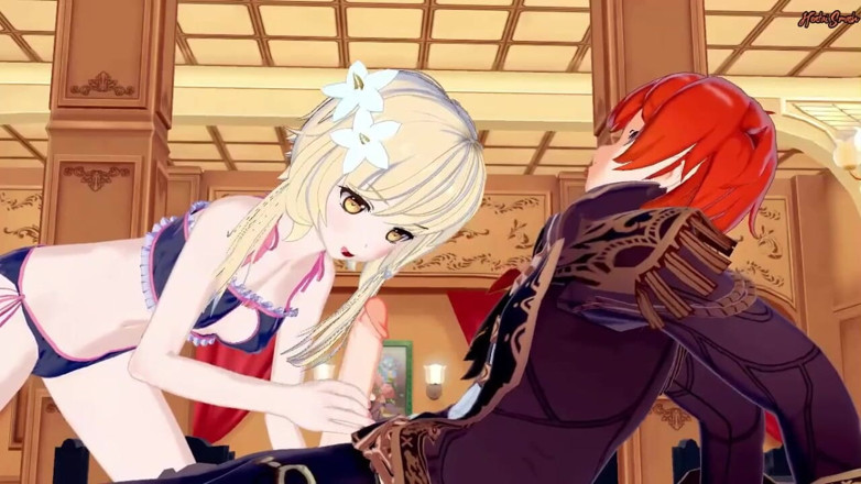 Hentai Smash: Lumine nyepong kontol diluc, meludahi air maninya - hentai genshin impact.