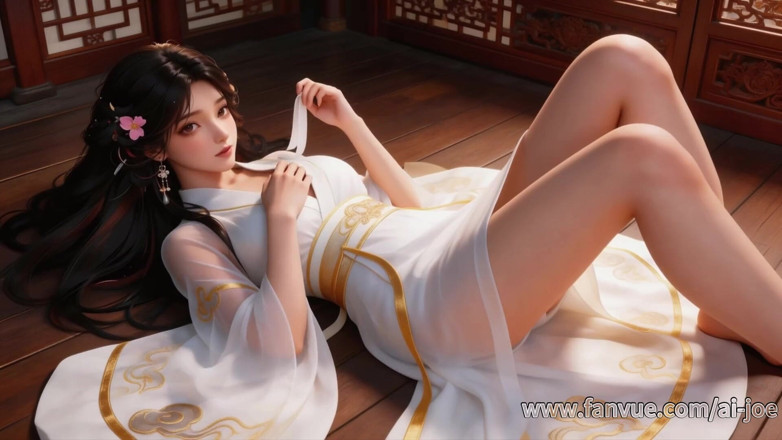 AI-JOE: Una chica china en traje antiguo, mejor mamada, 3p, y estimulación...